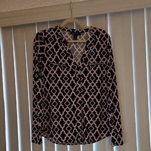 INC International Concepts Black and White Geometric Blouse